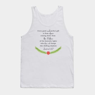 James 1:17 Bible Verse Christmas Wreath Holly Calligraphy Tank Top